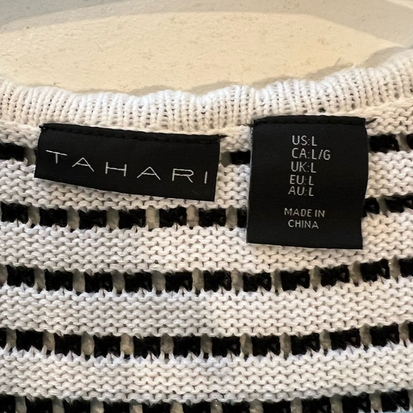 Tahari Crochet Stripe Poolside Swim Cover Up Dress Large Beach Resort - Picture 3 of 7